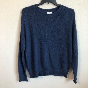 Jessica Simpson Sweater Blue Knit Roll Crewneck Cozy Trendy Classic Nautical